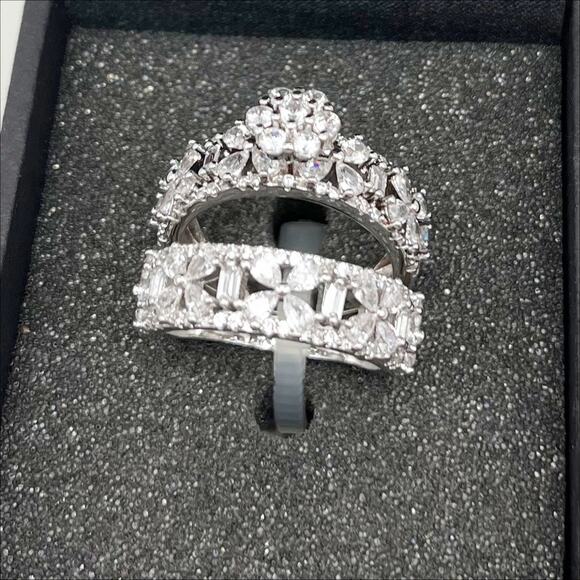 Fashion Jewelry Ring Set Silver Plated Cubic Zirconia Size 7 - Picture 5 of 7